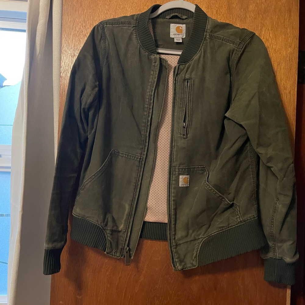 Women’s carhartt bomber jacket - army green - size small (4/6) regular